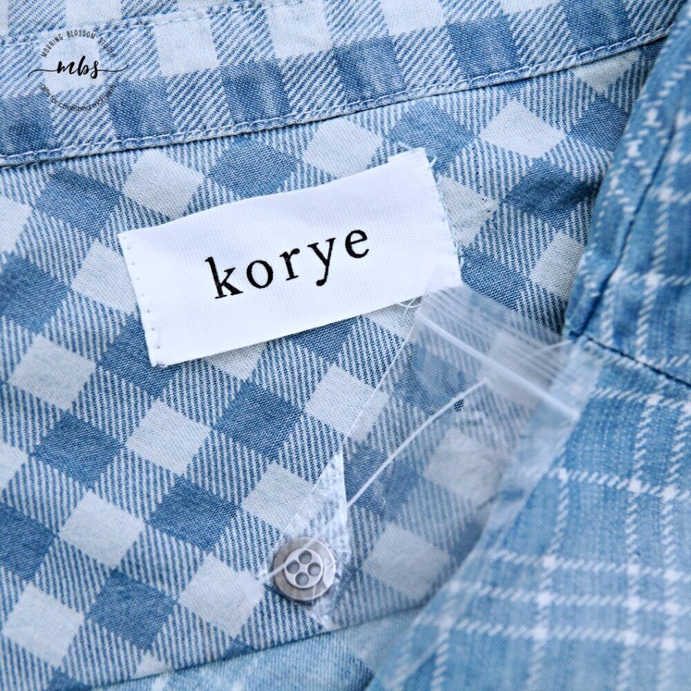 NWOT Korye Checkered Plaid Long Sleeve Roll Tab Button Down Shirt Blue Women XL - Picture 13 of 13